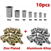 10pcs m3 m4 m5 m6 m8 m10 rivet nut insert nutsert cap zinc platedaluminum alloy knurled nuts rivnuts flat head