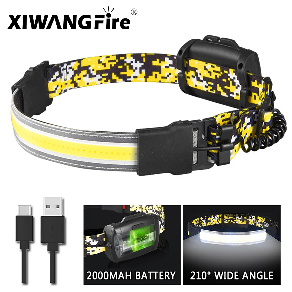 

Rechargeable Headlamp, LED Flashlight COB Head Light, 210°Illumination,3 Modes Lightweight Headlight for Running Cycling Camping