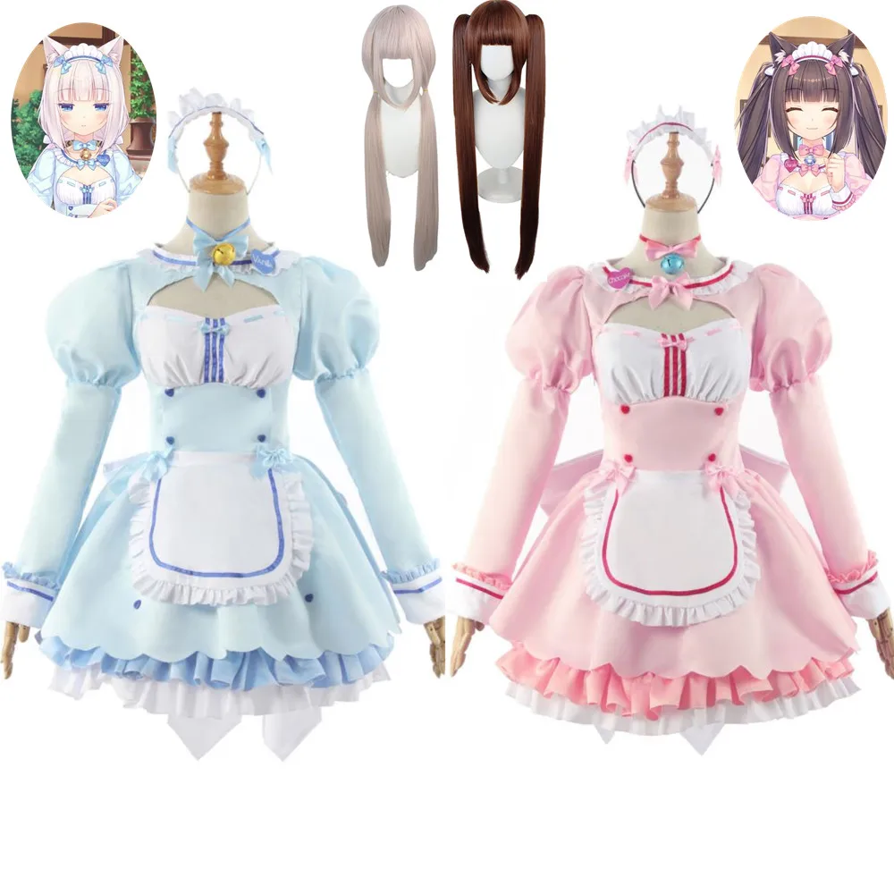 

Anime Game NEKOPARA Vol.4 Chocola Vanilla Cosplay Costume Wig Nekomimi Paradise Halloween Lolita Maid Dress Uniform Pink Blue