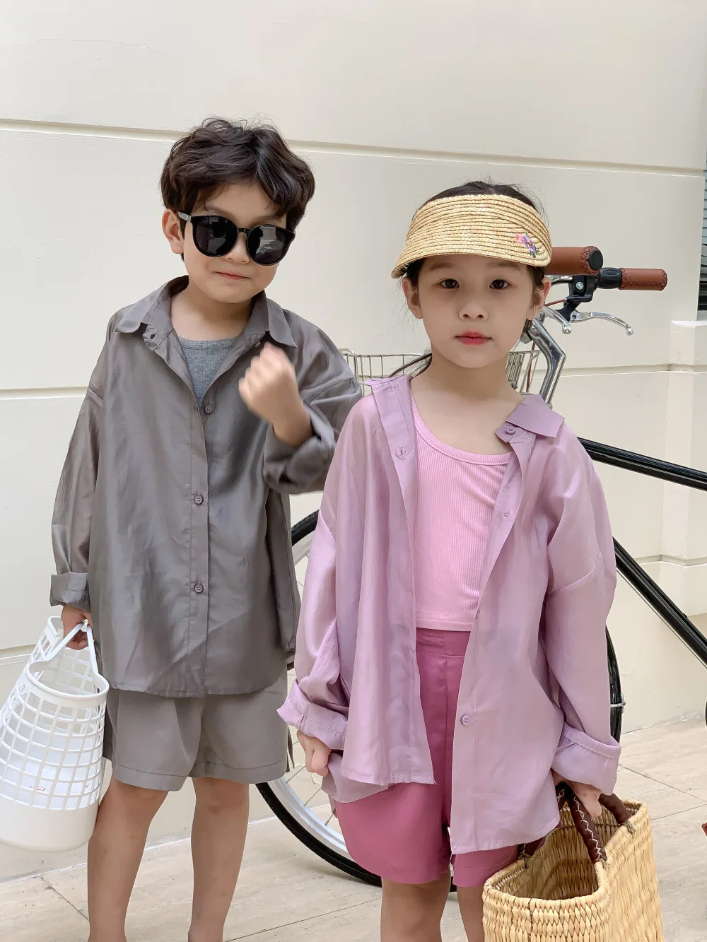 

Children's Clothing Sets 2023 Summer Boys Girls Solid Vest Shorts Long Sleeve Thin Shirts 3Pcs Sets Kids Casual Sunscreen Clothe