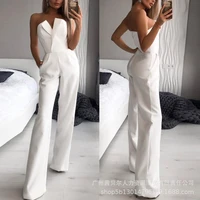 women jumpsuits summer sexy slim fit mesh see through v neck jumpsuits women strapless long sleeve high waist straight jumpsuits