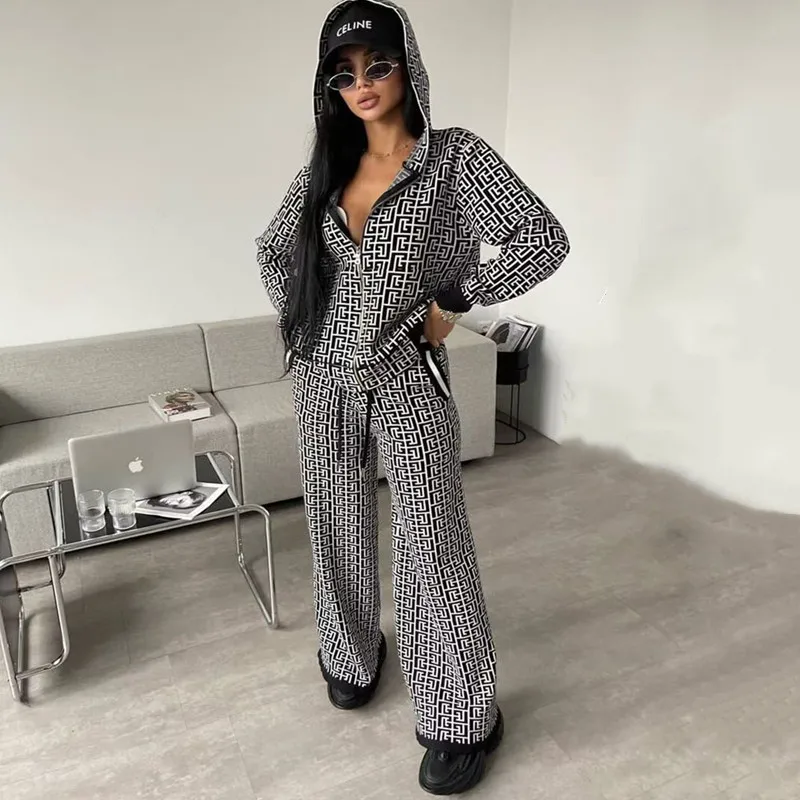 

2 Piece Women Set Dashiki African Long Sleeve Knitted Hooded Collar Top Pants Suits 2023 Matching Sets Sportswear Sports Outfits