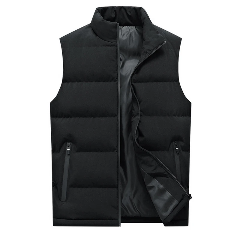 

Модная уличная одежда, Женский пышный жилет, зимний однотонный кардиган на молнии без рукавов, топы с карманами, теплая куртка, базовая верхняя одежда