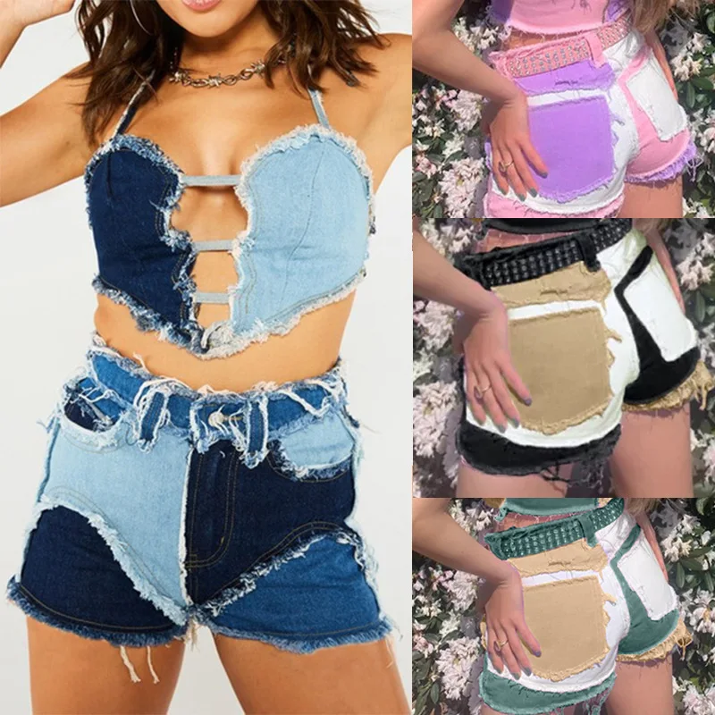 High Stretch Tight Color Match Hair Beard Women's Denim Shorts