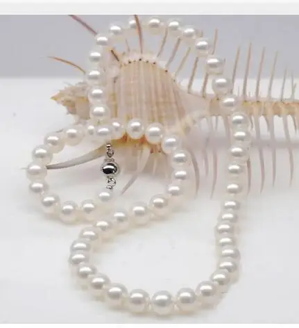 

women gift word Jewelry 17INCH AAAA 9.5-10MM natural White Seawater Cultured Round Pearl Necklac large Silver