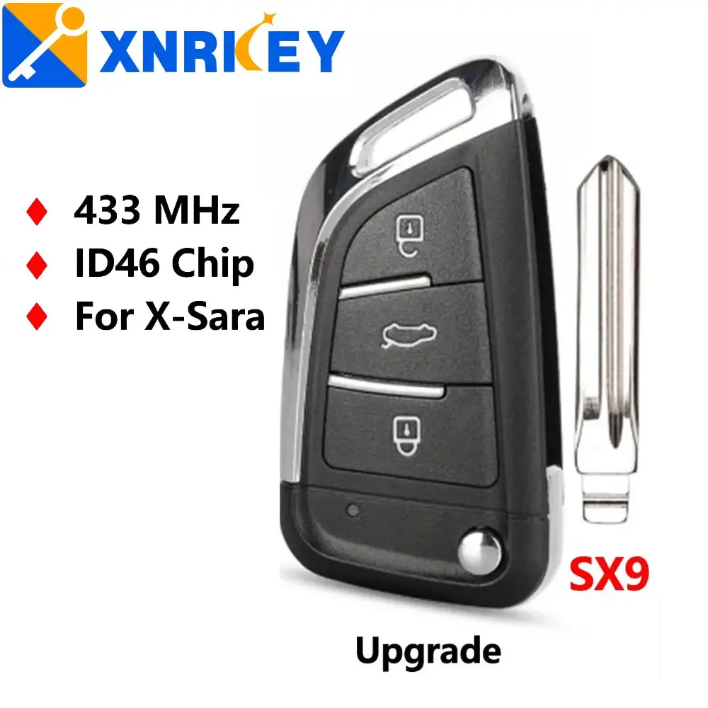 

XNRKEY 3-кнопочный обновленный откидной дистанционный автомобильный брелок ID46 чип 433 МГц для Citroen X-Sara C3 C5 до 2009 года с необрезанным лезвием SX9
