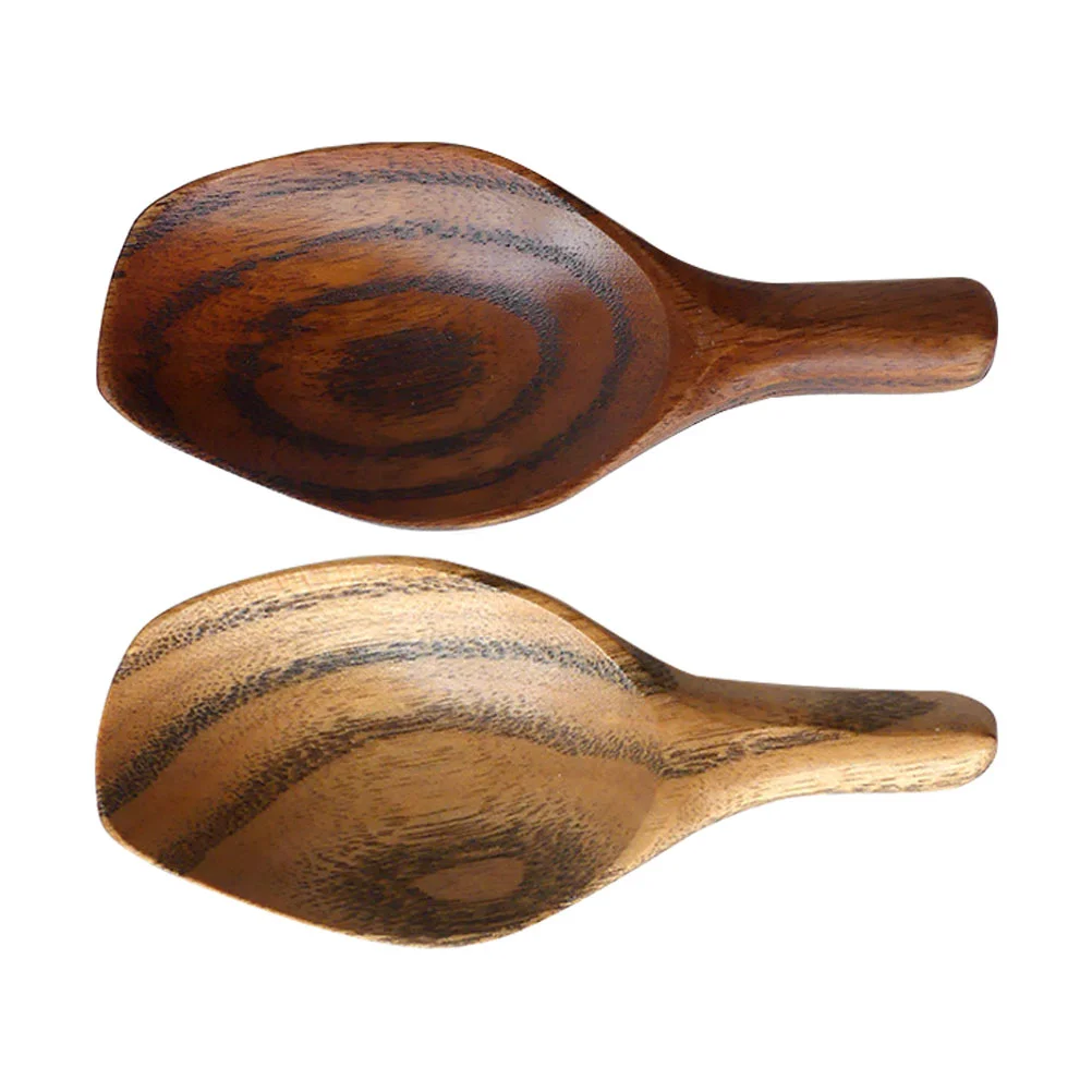 

2pcs Scoops Salt Natural Wood Teaspoon Wooden Candy Wooden Coffee Box Coffee