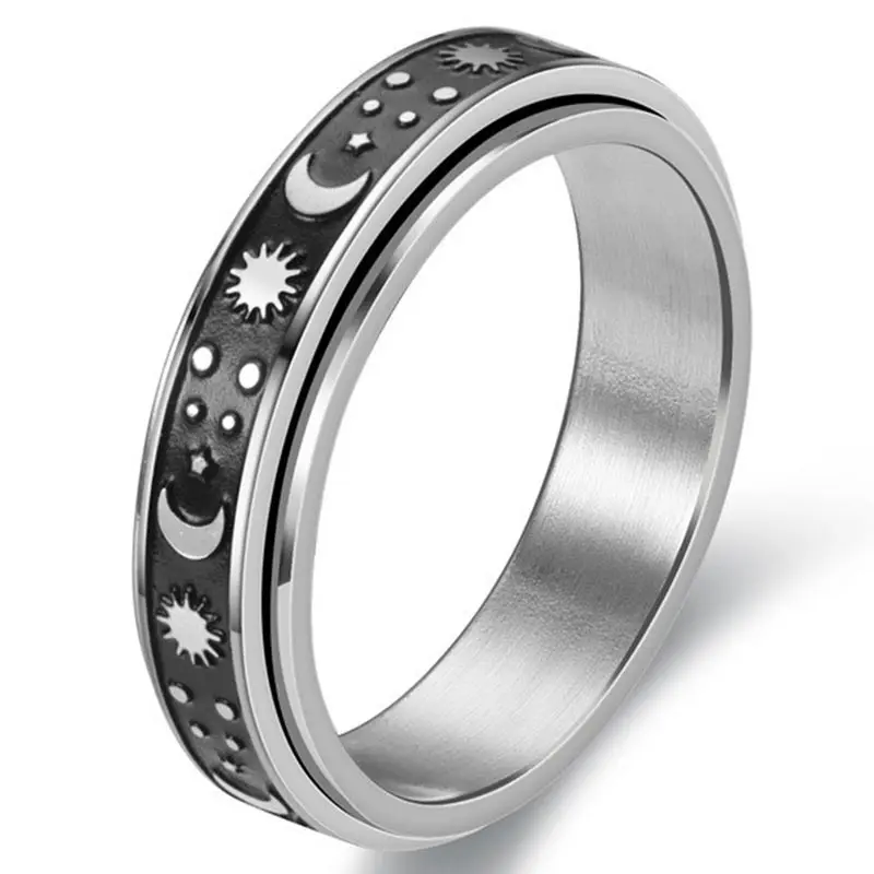 

6mm Stainless Steel Sun Moon Star Rotatable Rings for Women Anxiety Anti Stress Spinner Ring Party Jewelry Accessories Gifts