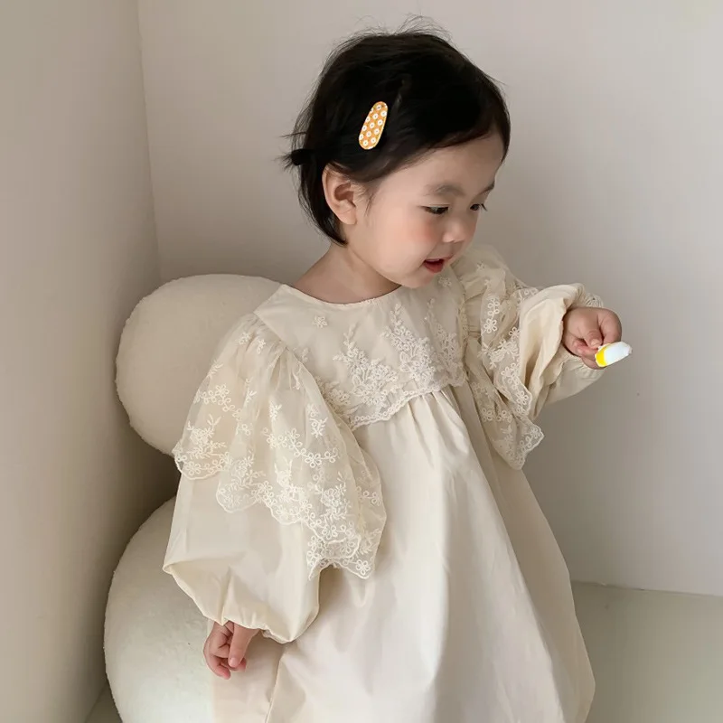 

2023 New Spring Kids Clothes Girl's Princess Dress Baby Girl Lace Patchwork Dress Sweet Fairy Dress Long Sleeve Party Dresses