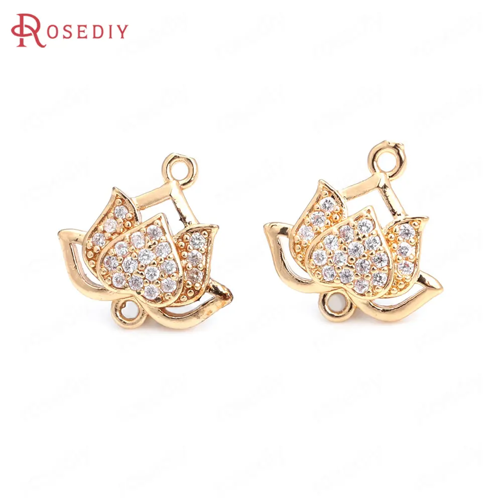 10PCS High Quality Champagne Gold Color Brass and Zircon Lotus Flower Charms Pendants Jewelry Making Diy Findings Accessories - купить по