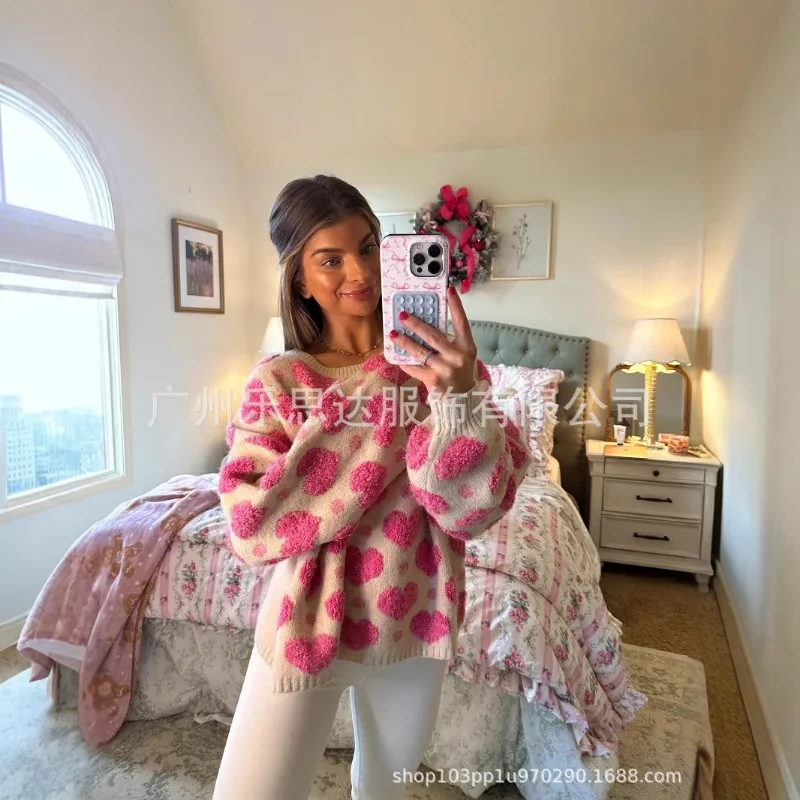Осень-зима 2023 новый шикарный свитер Chill Losse для женщин толстый вязаный с сердечным