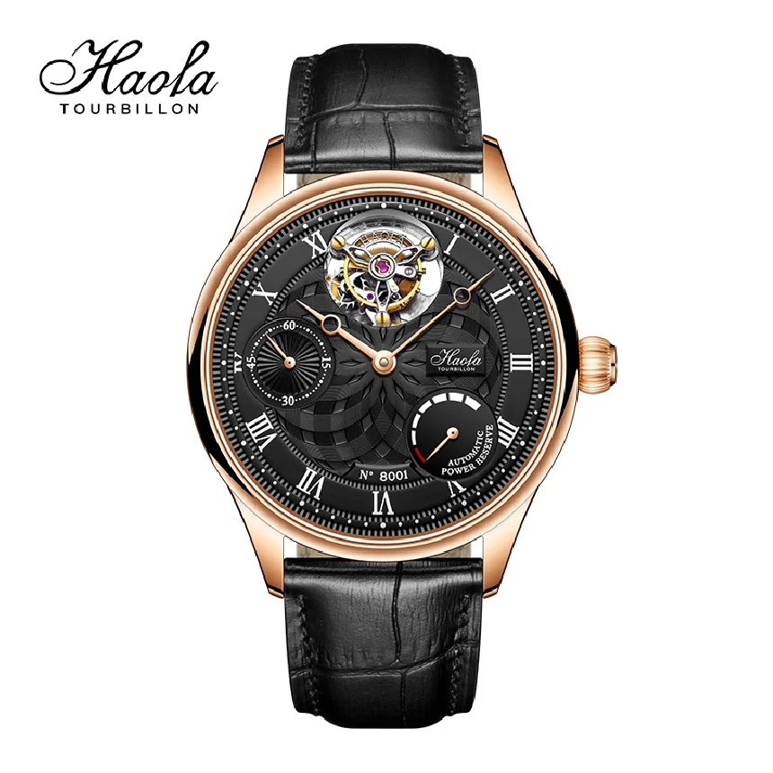 

Faofa Men's Automatic Tourbillon Skeleton Watch Men Sapphire Mechanical Hollow Power Reserve Black Wristwatches Orologio uomo