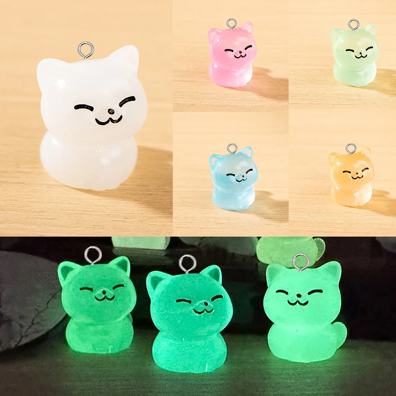 10 шт. милые миниатюрные Люминесцентные Подвески в виде кота из смолы 3D