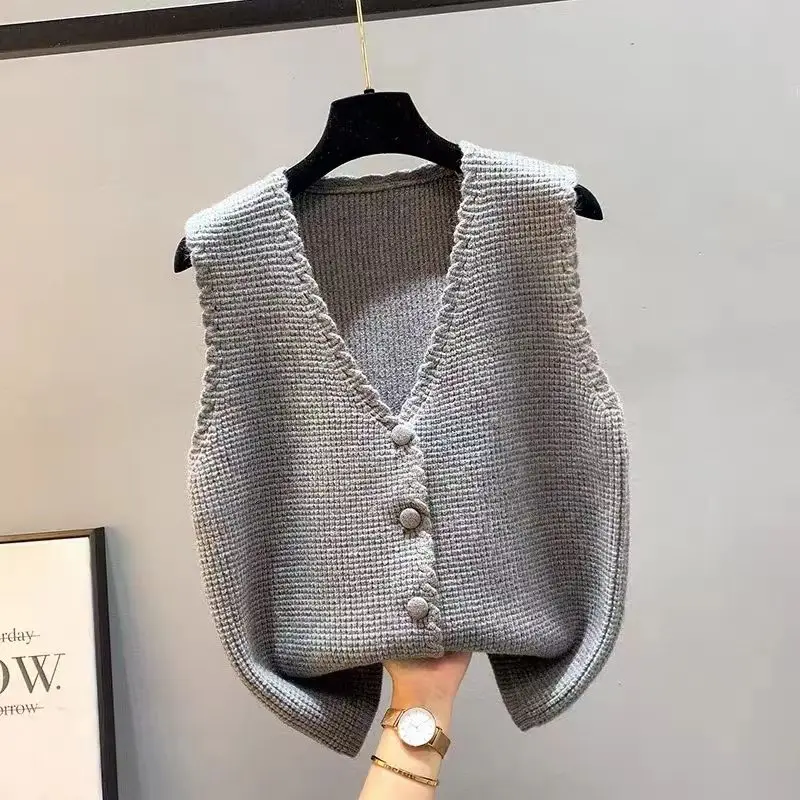 Короткий вязаный жилет осенняя майка новинка 2023 свитер кардиган женская одежда