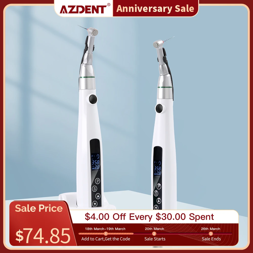 

AZDENT Dental Wireless Endo Motor Smart with LED Light 16:1 Standard Contra Angle Endodontic Treatment Root Canal Therapy Tool