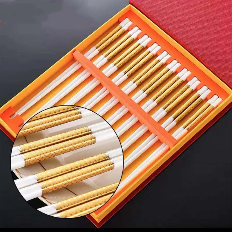 

10 Pairs Ceramics Chopsticks Sushi Fast Food Noodles Chopsticks Korean Tableware Kitchen Bar Supplies Chinese Cutlery Gift Box