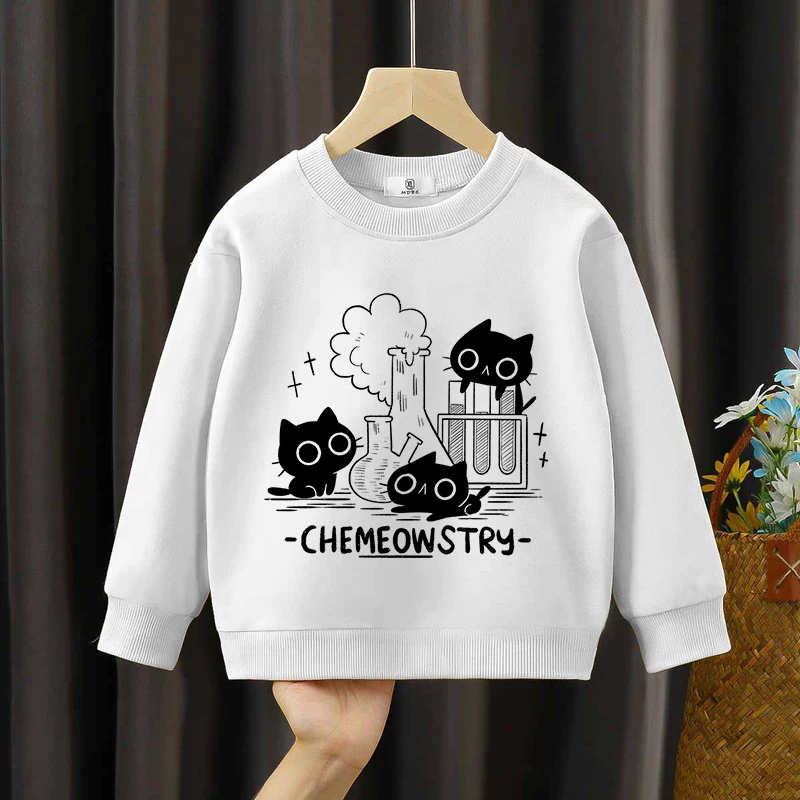 

Chemeowstry Classic Kids Hoodies Cute Black Cat Children's Clothing Science Print Sweatshirts Girls Boys Black Cat Hoodies