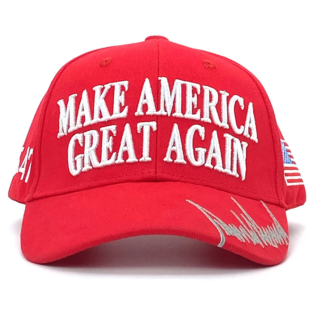 Красная кепка MAGA Trump 2024 с вышивкой Make America Great Again флагом США и подписью Дональда