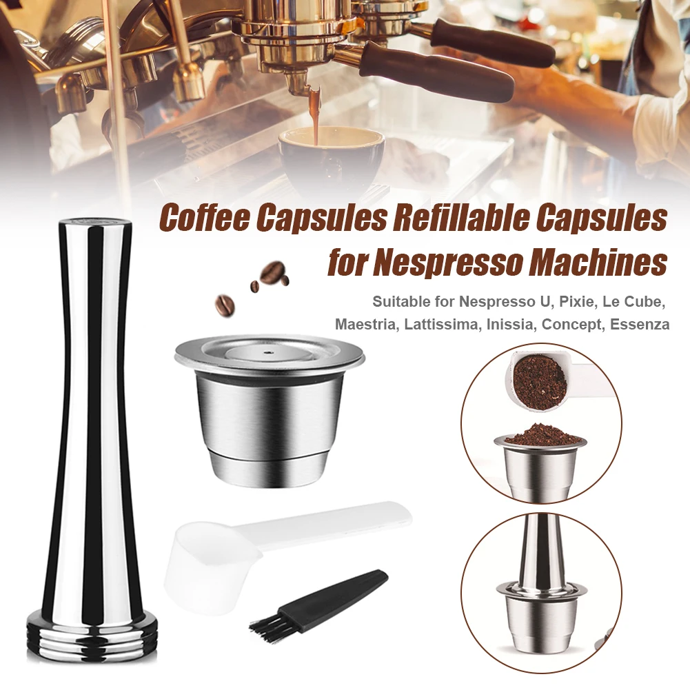 

Reusable Coffee Capsules Refillable Filters Stainless Steel Espresso Capsules Coffee Pods Powder Press for Nespresso Machines