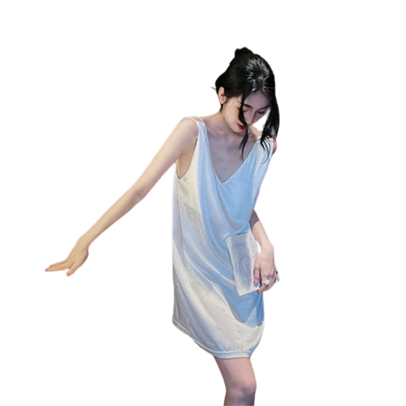 Новинка 2023 г. Летняя шелковая женская ночная рубашка High Sense Женская летняя