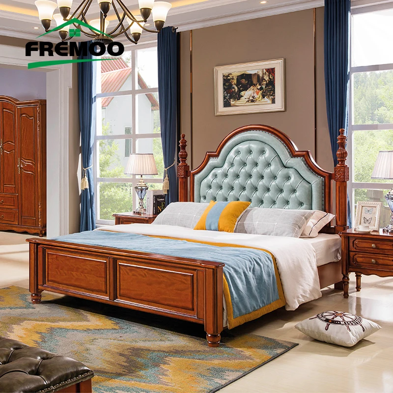 

American Classical Solid Wood 1.8m Double Bed Modern Simple High Quality Wedding Soft Bed Customizable Camas