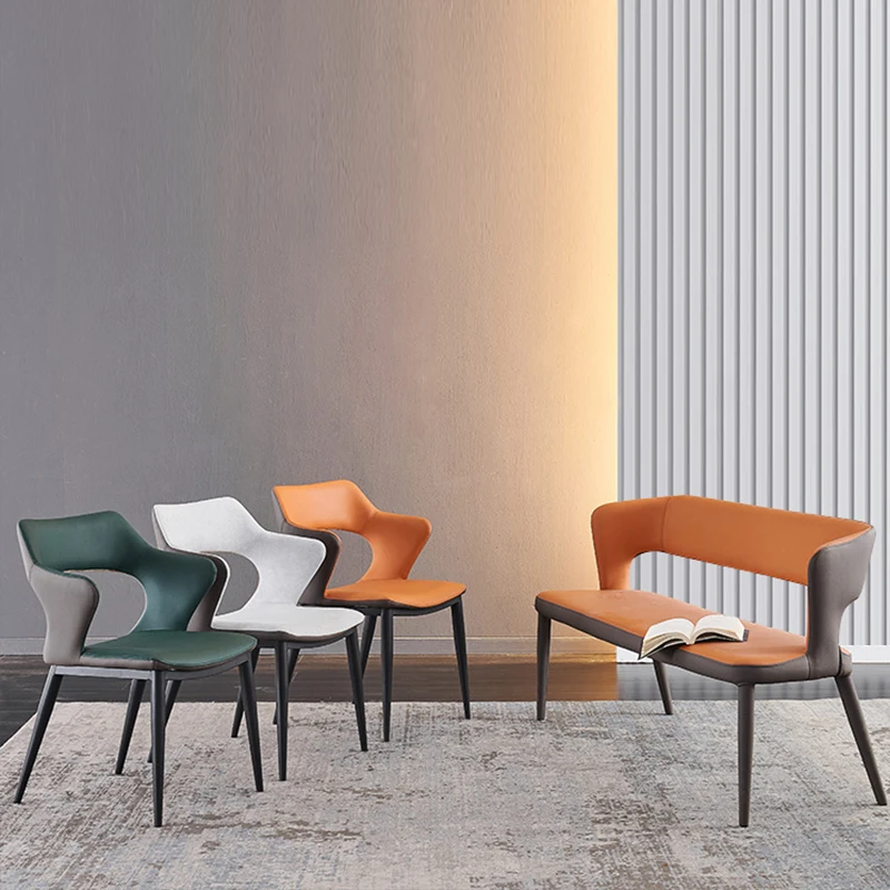 

Lot Of Soft Kitchen Chairs With Backrest Fashionable Dining Room Chair Set 2 Pieces Nordic Home Living Room Leisure Bench Orange