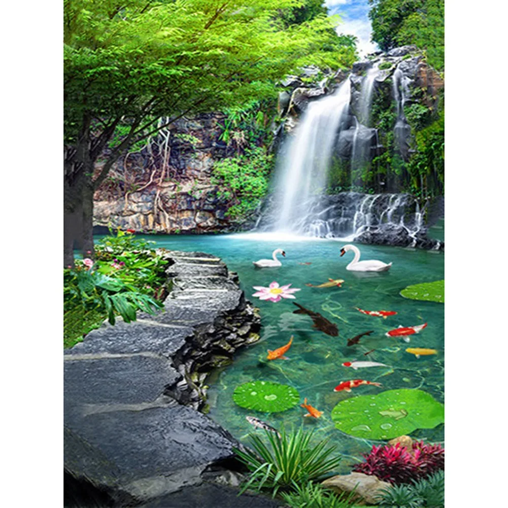 

5D Diamond Painting Waterfall Scenery Fish Cross Stitch DIY Diamond Embroidery Landscape Full Rhinestones Home Decor