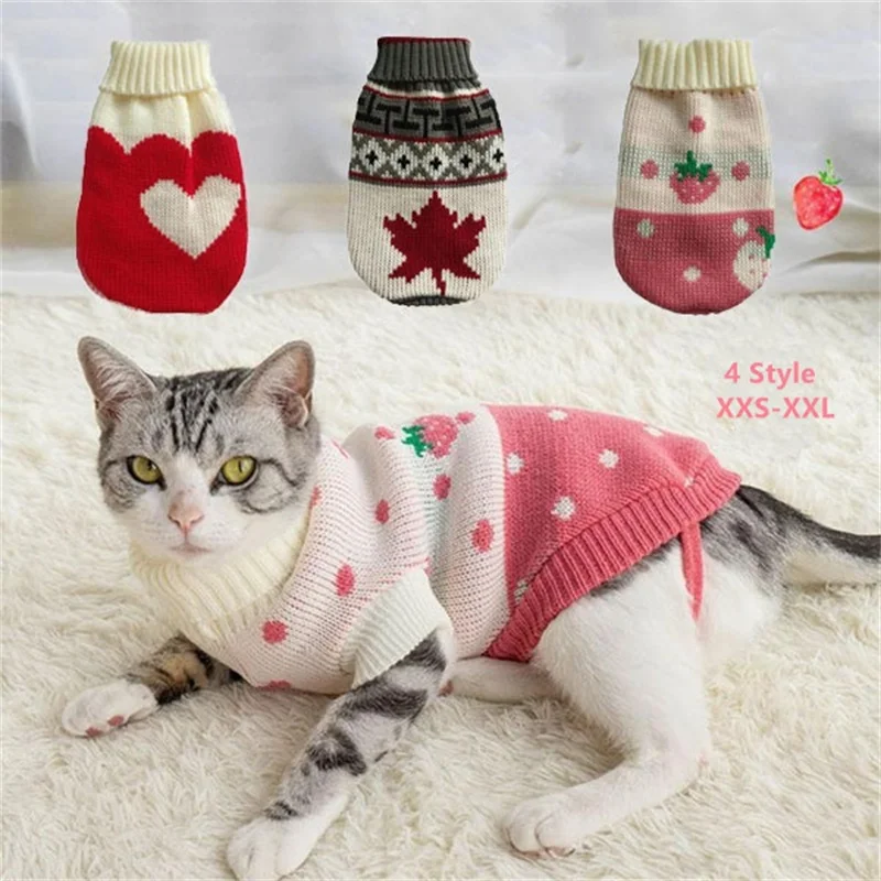 

4 Colors Winter Cat Dog Sweater Newest Knitted Warm Clothes Coat for Small Dogs Puppy French Bulldog Pug