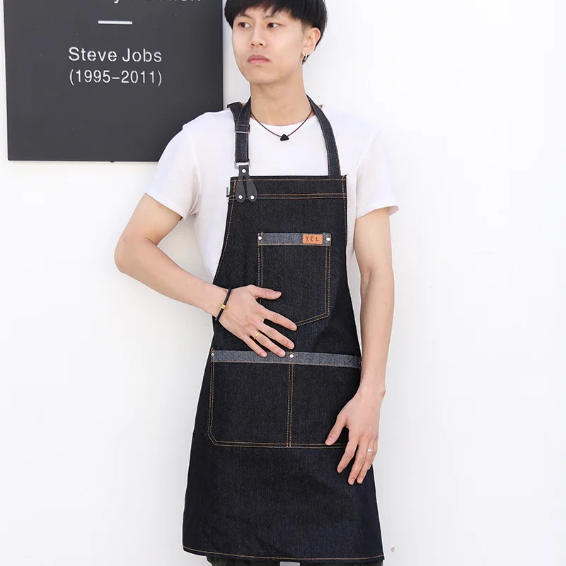 

Denim canvas apron home kitchen cooking barista restaurant waiter milk tea shop painting men and women aprons custom logo