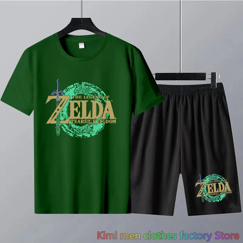 Summer Tracksuit Cotton Set Men Zelda Fans printing TShirts Shorts Sets 2 Piece Outfits Sets for Men Zelda Tears of The Kingdom