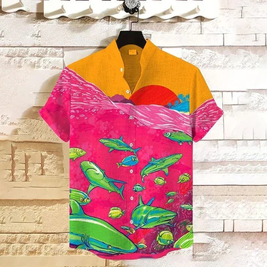 Мужская рубашка из микрофибры с принтом фламинго