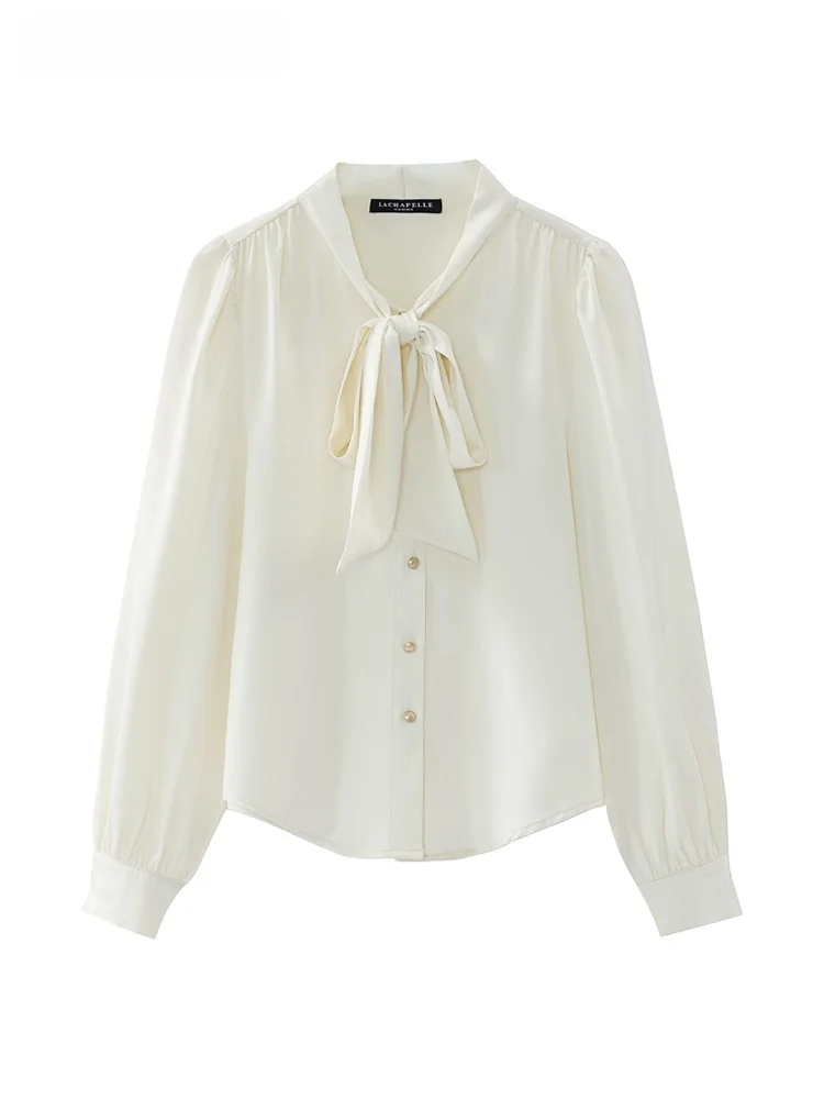 La Chebel рубашки на шнуровке с розовым бантом женские осенние для официальных