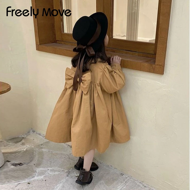 Freely Move 2022 Toddler Girls Clothes Autumn Spring Long Sleeve Fashion Trench Coats Thicken Cute Bow Children's Fashion Jacket
