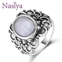 nasiya newest charming flower shape rainbow moonstone ring silver color jewelry party weeding gift wholesale dropshipping