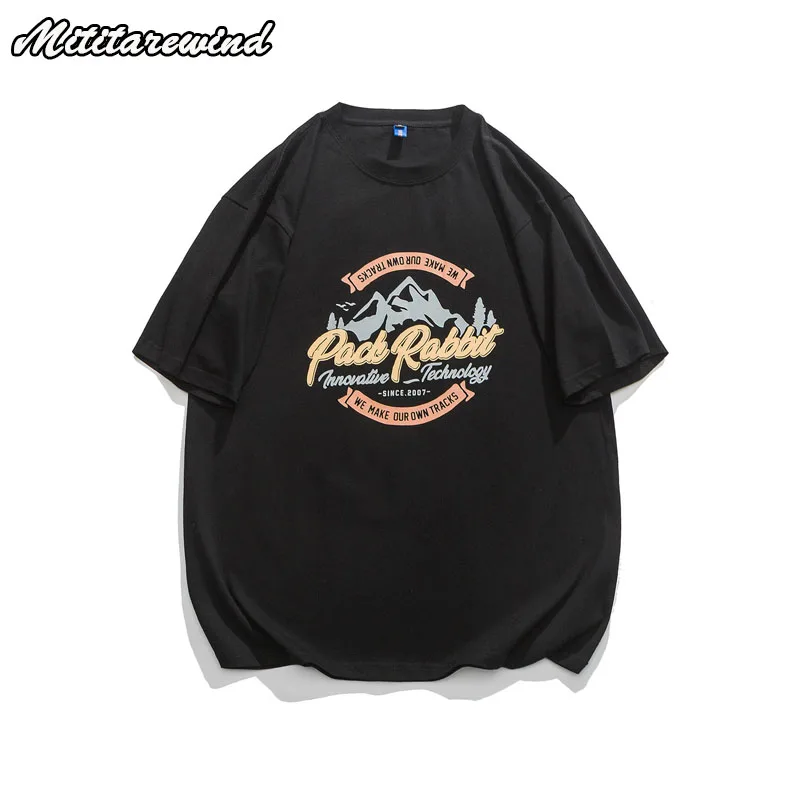 

Men's Short Sleeve T-shirts Pure Cotton O-necke Tees American Retro Casual Loose Simple Tops Hip Hop Print Vintage Streetwear