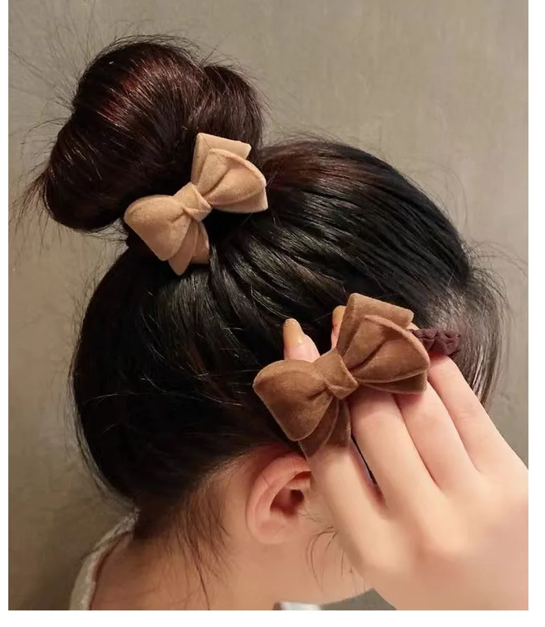 

Kawaii Bow Hair Circle Plush Simple Belt Women's Horsetail Hair Rope Temperament Ball Head Rope