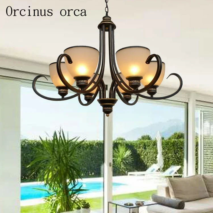 American Antique Iron Chandelier living room bedroom lamp European classical design simple glass chandelier free shipping