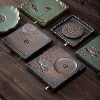 pinny japanese retro ceramic tea tray kung fu tea accessories relief rust glaze pot holder pigmented drinkware