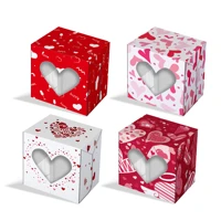 hz005 12pcs sweet heart window package box paper gift display box with clear pvc window for wedding souvenir candy favor package