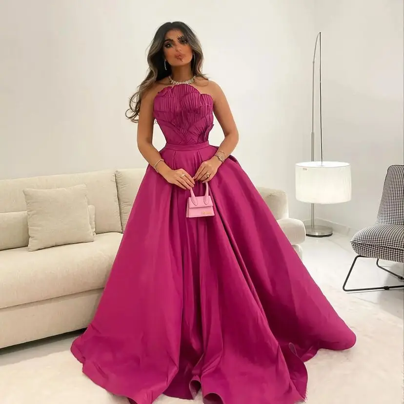 

Dubai Evening Dresses Sleeveless A-Line Prom Dresses Pleat Ruched Saudi Arabic Women Formal Party Gowns