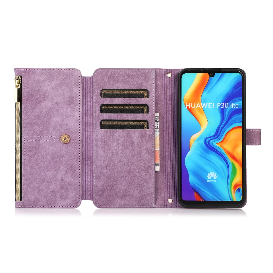 Чехол для Samsung Galaxy A13 53 72 52 22 32 12 51 71 5G 50 70 A21S, крышка с 9-карточным молнией, кошелек из кожи с плечевым ремнем для телефона.