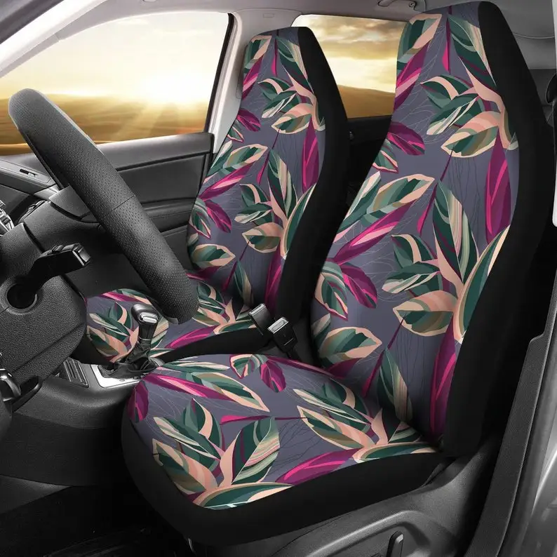 

Beige Pink Leaves Floral Flowers Car Seat Covers Pair, 2 Front Seat Covers, Car Seat Protector, Car Accessories