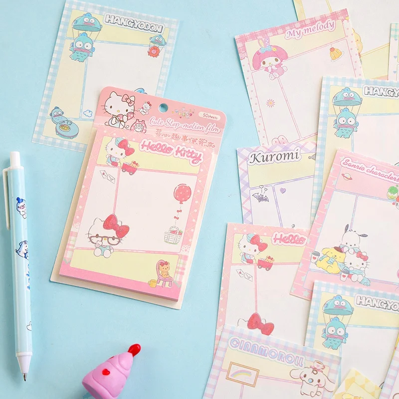 Фото Набор из 24 шт. блокнотов Sanrio Melody Kuromi Hangyodon: милые канцелярские товары с котиками, этикетки, стикеры для планирования, школьные принадлежности №4