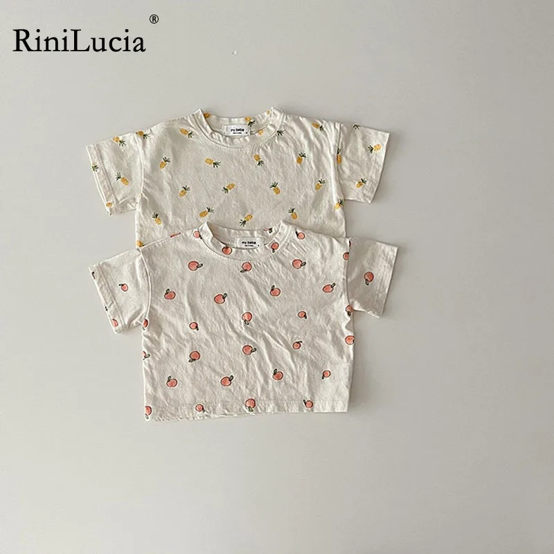 

RiniLucia Fruit Print Girls T Shirt Summer Toddler Kid Baby Clothes Short Sleeve Cotton Tshirt Childrens Tee Top Infant Clothes