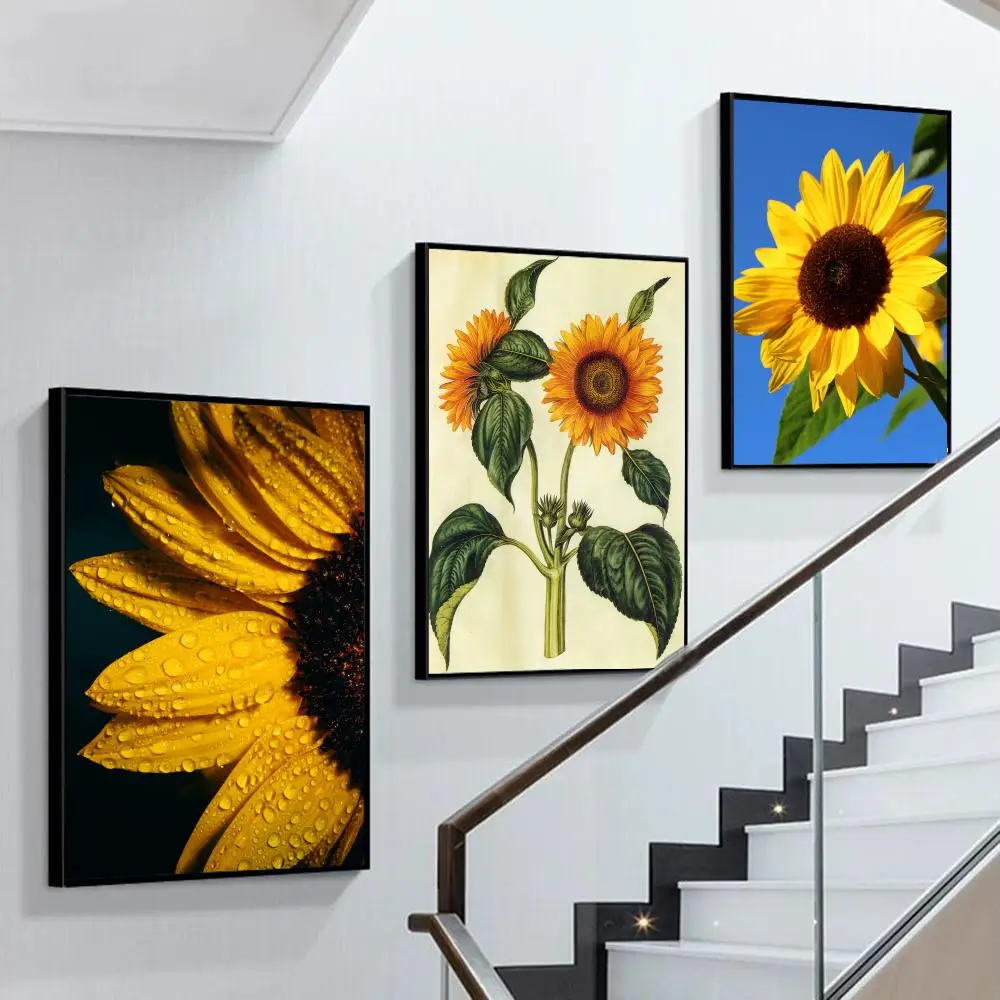 

sunflower sun Poster Self-adhesive Art Poster Retro Kraft Paper Sticker DIY Room Bar Cafe Vintage Decorative Painting