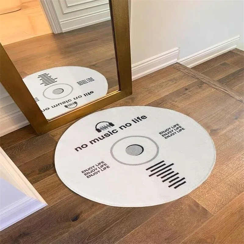 

Retro CD Music Disk Round Carpets Living Room Entry Door Foot Mat Thick Plush Area Rugs for Bedroom Music Room Decor Carpet