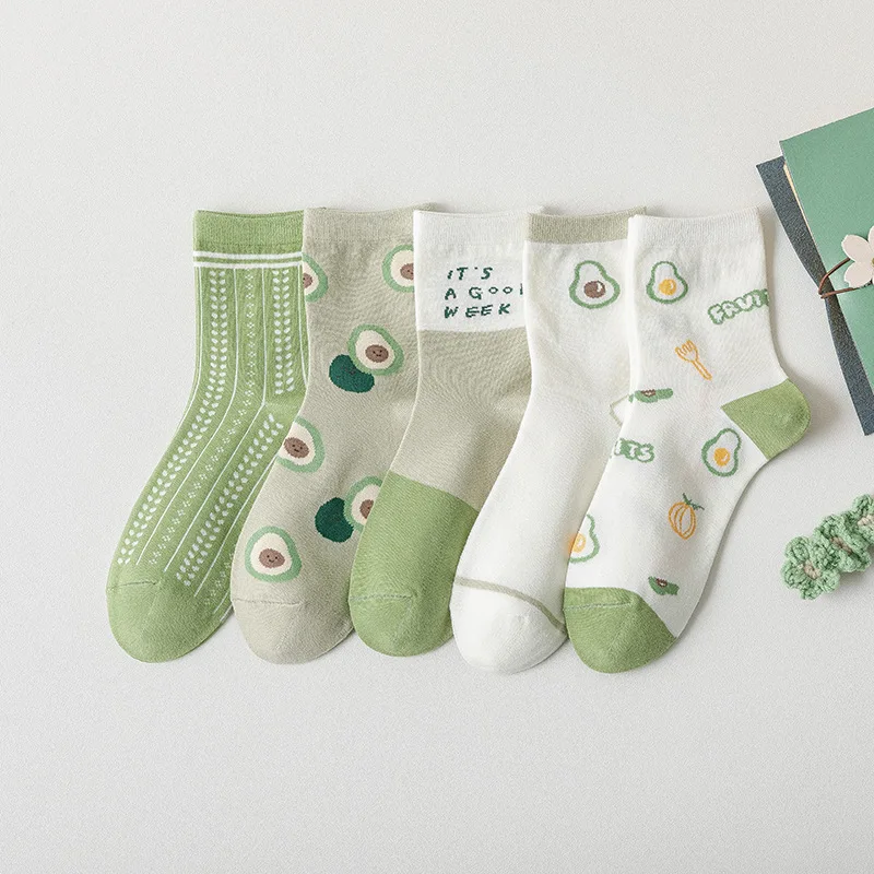

1pair cute fruit spring summer autumn fashion trend tube socks girl avocado orange strawberry socks sports comfortable socks