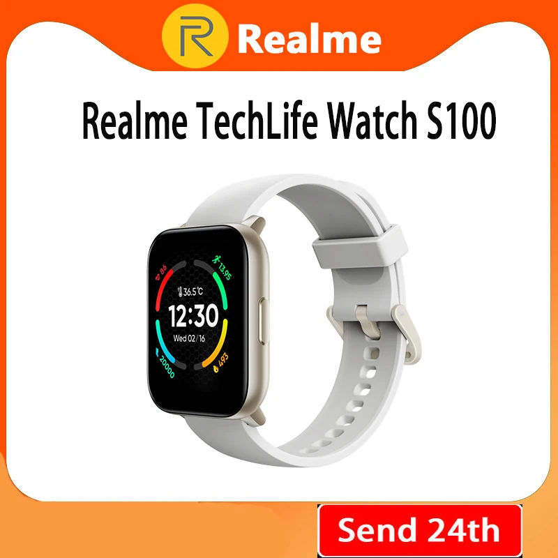 

realme TechLife Watch S100 Bluetooth 5.1 240x280 pixel 1.69" 260mAh Battery Blood Oxygen Monitor 24 Modes Smart Watch
