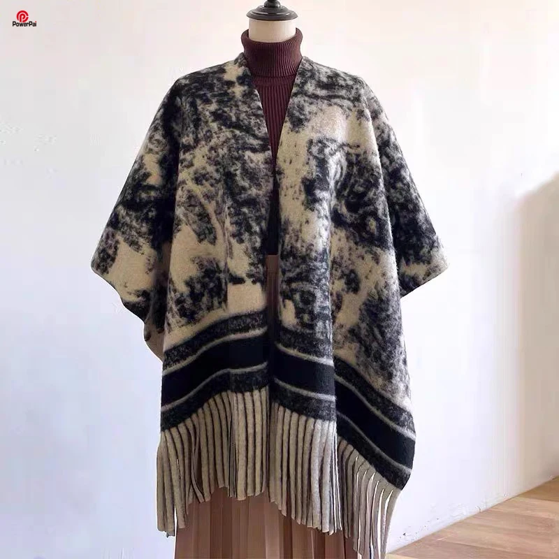 Модная элегантная черная жаккардовая шаль с имитацией кашемира осенне-зимняя