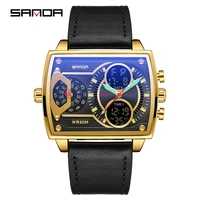 sanda new dual display electronic quartz watch for men top brand waterproof multifunction sports fashion leather luxury watches